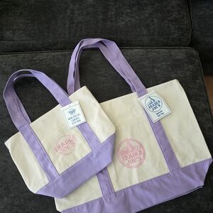 Set Of 2 Lavendar TRADER JOE'S Canvas Tote Bag